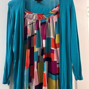 August Silk Multicolor Blouse with Teal Accent
